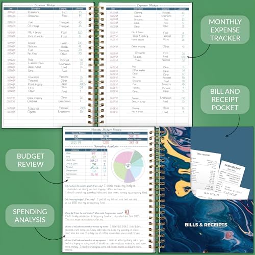 GoGirl Budget Planner & Monthly Bill Organizer with Pockets, Dark Green - Image 4