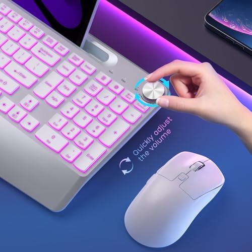 GAMCATZ Wireless Keyboard and Mouse Backlits - Full-Sized Ergonomic Lighted Keyboard with Wrist Rest, Phone Holder,2.4GHz Rechargeable Silent Keyboard Mouse Combo for Computer, Laptop, PC, Mac -White - Image 4
