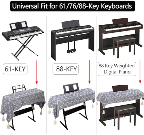Waterproof Keyboard Cover - Soft Thick & Durable - Geometric Pattern - Universal Fit for 61/76/88-Key Digital Piano Keyboards - Stylish Home/Studio Protector, Adjustable Side Zippers - Image 2