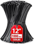 Zip Ties 12 inch, 1000 Pack Heavy Duty Black Zip Ties with 120 lbs Tensile Strength, Self-Locking Nylon Cable Ties,Wire Ties for indoor and outdoor use. by HAVEMETD