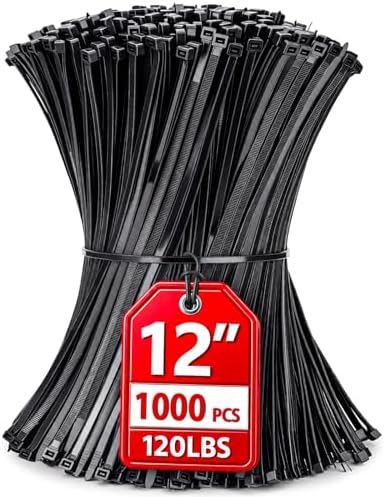 Zip Ties 12 inch, 1000 Pack Heavy Duty Black Zip Ties with 120 lbs Tensile Strength, Self-Locking Nylon Cable Ties,Wire Ties for indoor and outdoor use. by HAVEMETD