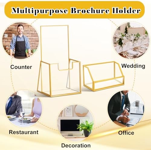 Watersay Gold Glass Brochure Holder and Business Card Rack Set, 4 x 8 '' - Image 6