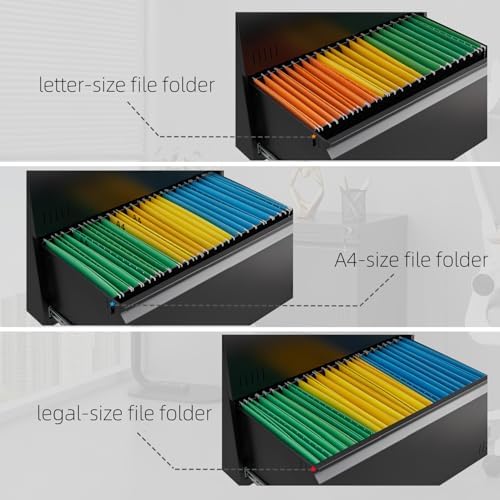 Guizeeopo Metal File Cabinet with Lock, 3 Drawer Lateral File Cabinets for Home Office, Heavy Duty Office Storage Cabinet for A4/Letter/Legal Size, Assembly Required(Black) - Image 4