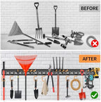 Garden Tool Organizer Wall Mount - Garage Storage and Organization Yard Tool Hanger with Adjustable Pegboard Hooks Shed Rack for Broom Mop Shovel Rake Trimmers, 32 inch Max 350lbs, Black - Image 2