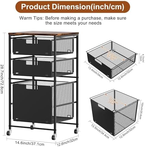 EasyPAG Rolling Storage Cart with 3 Drawers, Under Desk File Cabinet on Lockable Wheels, Movable Letter Size Hanging File Folder Organizer with Wooden Printer Stand for Home Office, Black - Image 5