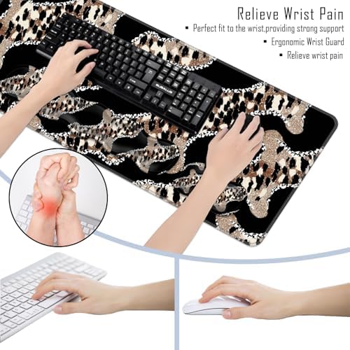TGFEWYTJYJ Extended Gaming Mouse Pad,Memory Foam Ergonomic Keyboard Mouse Wrist Rest Support Set,Large Desk Mat with Stitched Edges,Non-Slip Base Mousepad Home Office,Leopard Print Pattern - Image 6
