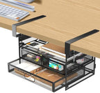 Under Desk Drawer Storage Organizer 3-Tier No Drill Office Black by NiOffice