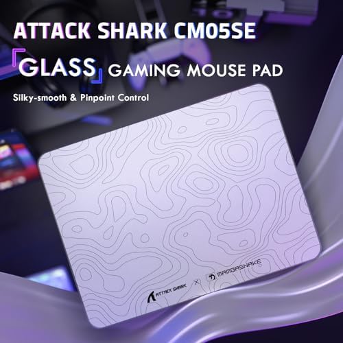 ATTACK SHARK CM05SE Glass Gaming Mouse Pad for FPS & Esports, Nano-Etched Tempered Glass Surface,Ultra-Smooth Low Friction Hard Mousepad,Waterproof Large Desk Mouse Mat for PC Setup,White Contour - Image 3