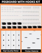 INCLY 158PCS White Metal Pegboard Wall Organizer 48x24 Inch - Image 6