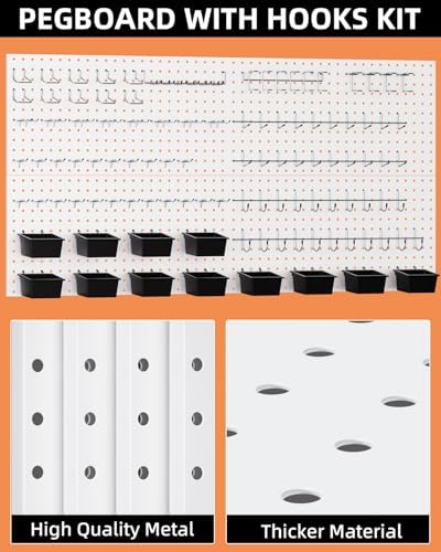 INCLY 158PCS White Metal Pegboard Wall Organizer 48x24 Inch - Image 6
