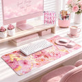 Pink Desk Decor Set of 7, PU Leather Desk Mat Set, Office Decor for Women by EASILV