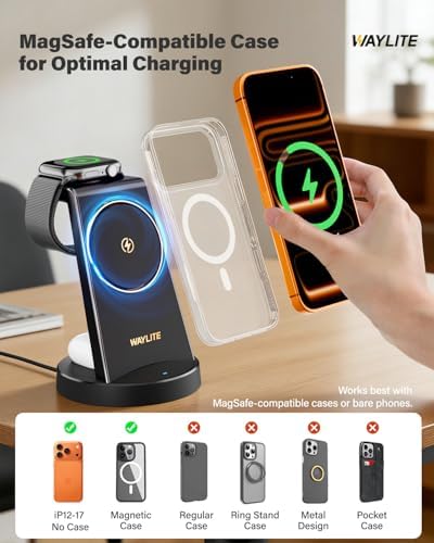 3 in 1 Fast Charging Station for iPhone, 25W Wireless Magnetic Phone Charger for iPhone 17 16e 16 15 14 13 12 Serise, Watch Charger Stand, Wireless Charging Station for AirPods 4 3 Pro, Dark Black - Image 6