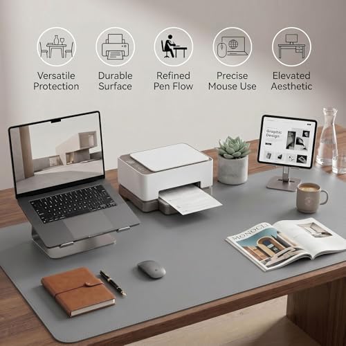 Large Desk Pad Non-Slip Desk Mat Protector for Keyboard Mouse Waterproof Vegan Leather Surface Faux Leather Laptop Mat Smooth Mouse Pad Premium Gift Tube Mist Gray 55" x 23" - Image 5