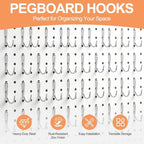 100PCS Dual Locking Pegboard Hooks Set, 50pcs 1" & 50pcs 1.5" Heavy Duty Galvanized Iron Pegboard Hooks, Fits 1/8” & 1/4” Pegboards for Garage Tool Storage Workshop Organization - Image 7
