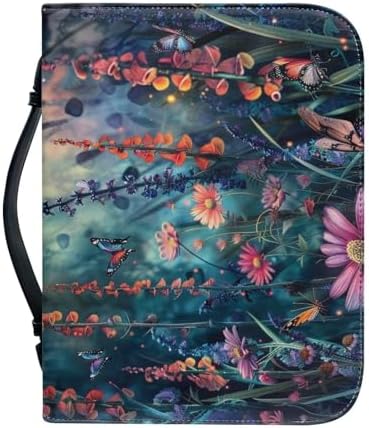 Psychedelic Floral Bible Cover for Women Men PU Leather Bible Carrying Case with Top Handle - 9.2×1.6×6.3 Inch - Image 2