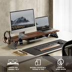 Fenge Dual Monitor Stand, Wooden Desk Shelf with Headphone & Phone Holder - Image 6