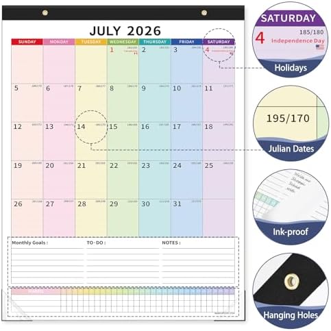 Ospelelf Large Wall Calendar 2026-2027 Calendar 22'' x 17'' Monthly Desk Calendar 18 Month Family Calendar, Use July 2026 - Dec 2027, Multicolor - Image 4