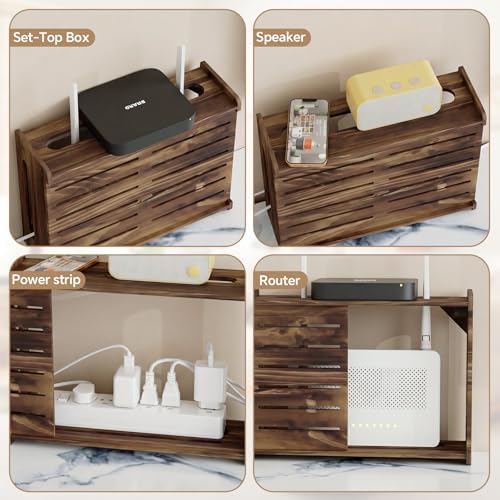 Wooden WiFi Router Storage Box Hider Shelf, Decorative Projector Box Hider Rack Countertop, for Cable, Modem, Internet, Router Power Cover Storage Organizer Cabinet Wall Mounted, Brown - Image 4