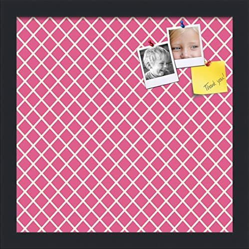 PinPix 13x13 inch Cork Bulletin Board. This Decorative Framed Pin Board Comes with Diamond Pattern in Hot Pink Design and Satin Black. Ideal for Home, Office Decor or School (PinPix-302) by PinPixBulletinBoards