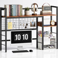 Desk Shelf, 38.6" Desk Hutch with Pegboard Hooks Set, Rustic Brown by MZNZ