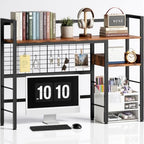Desk Shelf, 38.6" Desk Hutch with Pegboard Hooks Set, Rustic Brown by MZNZ