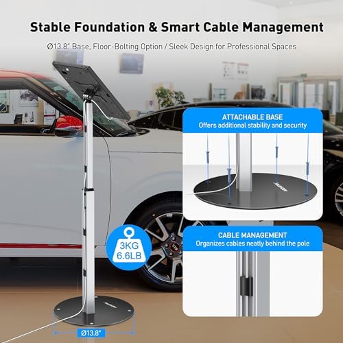 AboveTEK Anti Theft iPad Floor Stand, Robust Security Kiosk POS Tablet Stand, Height Adjustable Secure Holder Enclosure w/Lock and Key Mechanism for iPads/iPad Air/iPads Pro, Ideal for Retail Business - Image 4