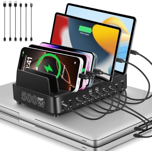 500W Charging Station for Multiple Devices, 10-Port USB C Fast Charger Stations,Dual USB-C 120W and 8 Ports Fast Charging Multi-Device Organizer Charging Dock Hub for Laptop Phone Tablet by XDCDHM