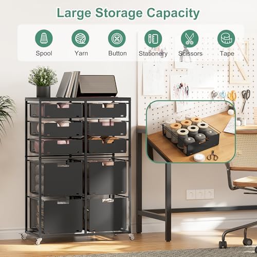 EasyPAG Rolling Storage Cart With 10 Drawers, Metal Craft Organizers with Wood Tabletop for Home, Letter/Legal Size Rolling File Cart for Office, Classroo and Dorm, Black - Image 3