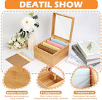 5x8 Index Card Holder with Dividers Bamboo Index Card Storage Box 4 Compartments Recipe Card Box with Lid 150 Index Flash Cards 25 Index Card Dividers 2 Letter smile Stickers for Office Business Home - Image 3