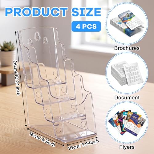 4 Pcs 4 Tier Acrylic Brochure Display, 4 Inch Wide, Wall or Desk - Image 2