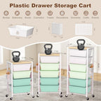 Rolling Cart with Drawers, Rolling Storage Cart with Large Plastic Drawers & Wooden Tabletop, Utility Cart with Pegboards & Basket, Storage Drawers Cart for Living Room, Classroom, Bedroom, Office - Image 2