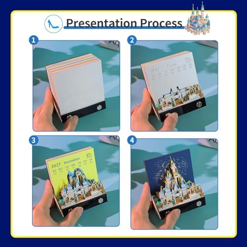 3D Calendar 2027,Time Piece Calendar 2027,Castle 3D Art Notepad Calendars,3D Memo Pad,Tear Away Calendars,Christmas Gift,New Year Gift/paper sculpture calendar (Cinderella Castle) - Image 6