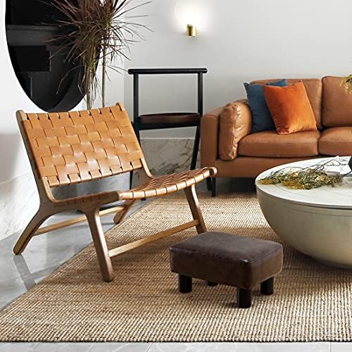LUE BONA Small Rectangle Foot Stool, PU Leather Fabric Footrest Ottoman with Non-Skid Plastic Legs, Modern Rectangle Footrest Small Step Stool Ottoman for Couch, Desk, Office, Living Room, Brown - Image 3