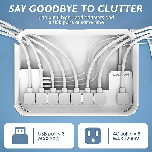 Power Strips with Cable Management Box, Surge Protector, White - Image 3