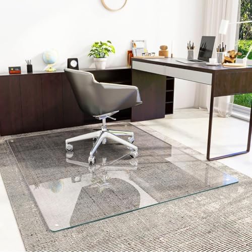 [Tempered Glass] 48" x 60" Glass Office Chair Mat for Carpet by KOONMI