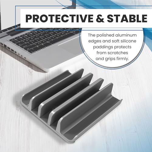 Multiple Laptop Holder Vertical – Adjustable Laptop Vertical Stand Holds 5 Devices, Fits All MacBooks Laptops Tablets and Mobiles (up to 17.3”). Closed Upright Vertical Laptop Stand for Desk - Image 6
