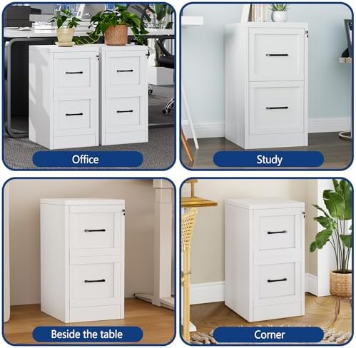 Ckzbx 2 Drawer File Cabinet with Lock, Narrow Vertical Filing Cabinet, Under Desk File Cabinets,White Metal Dresser Cabinets for Home Office,Fit Letter/A4/Legal Size File - Image 4