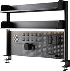 Clamp On Desk Pegboard Shelf - Metal Desktop Organizer Hutch with 2 Shelves by CHSSIH