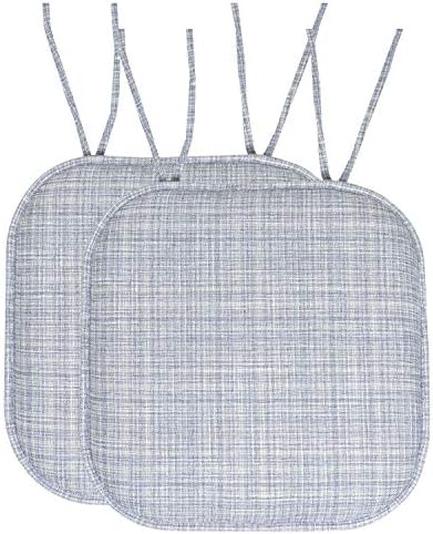 Sweet Home Collection Chair Cushion Memory Foam Pads with Ties Honeycomb Pattern Slip Non Skid Rubber Back Rounded Square 16" x 16" Seat Cover, 2 Pack, Aria Silver/Blue 6 pack by SweetHomeCollection