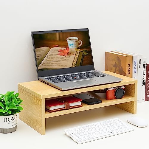 TEAMIX 20 inch Monitor Riser Stand - 2 Tiers, Wood Desktop Bookshelf, Maple - Image 3