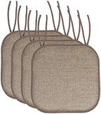 Sweet Home Collection Chair Cushion Memory Foam Pads with Ties Honeycomb Pattern Slip Non Skid Rubber Back Rounded Square 16" x 16" Seat Cover, 4 Pack, Cameron Beige Brown by SweetHomeCollection