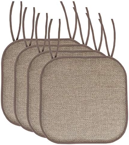 Sweet Home Collection Chair Cushion Memory Foam Pads with Ties Honeycomb Pattern Slip Non Skid Rubber Back Rounded Square 16" x 16" Seat Cover, 4 Pack, Cameron Beige Brown by SweetHomeCollection