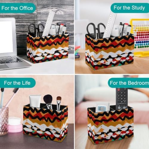 PU Leather Multi-Compartment Pen Holder Desktop Organizer Pencil Cup Storage Caddy for Office Home Supplies Bold Brushstrokes And Zigzag Lines with Ethnic And Tribal Motifs - Image 4