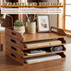 AceOrbit 4 Pcs Stackable Paper Tray Acacia Wood Desk Organizer Letter Tray - Image 4