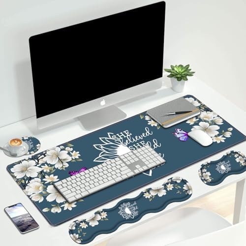 Ergonomic Keyboard Wrist Rest & Mouse Pad Wrist Rest Set, She Believed She Could So She Did Inspirational Quote Large XXL Gaming Desk Mat 31.5"x 11.8" with Non-Slip Base for Home Office Study Gaming - Image 7