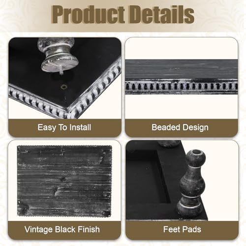 MAONAME Wood Display Risers Distressed, Vintage Black Wooden Pedestal Stand - Image 3