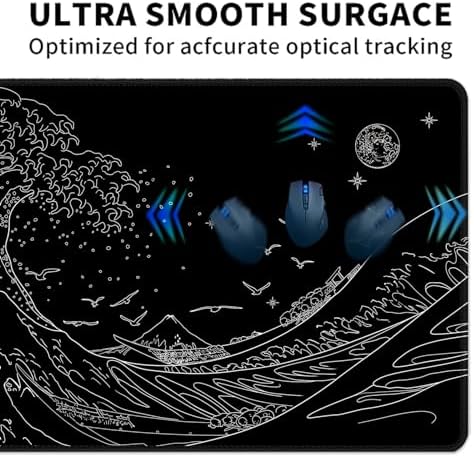 MEWOOCUE® Large Gaming Mouse Pad for Computer,Black Japanese Sea Wave Anime Mouse Mat,Long XXL Waterproof Keyboard Pads,Big Non-Slip Mouse Pads for Game Office Home（47.2 x 23.6 in） - Image 7
