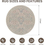 5FT Round Office Chair Mat for Hardwood Floor, Non-Slip Washable Beige Pink - Image 6