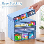 Desk Organizer with 9 Drawers, 4 Tiers Stackable Storage Drawers, Desktop Storage Box with Clear Drawers for Stationery, Makeup, Jewelry, Office and Craft Supplies (Blue) - Image 2