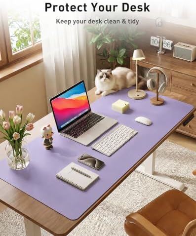 Aothia Faux Leather Desk Mat Mouse Pad, 63" x 24", Light Purple - Image 6